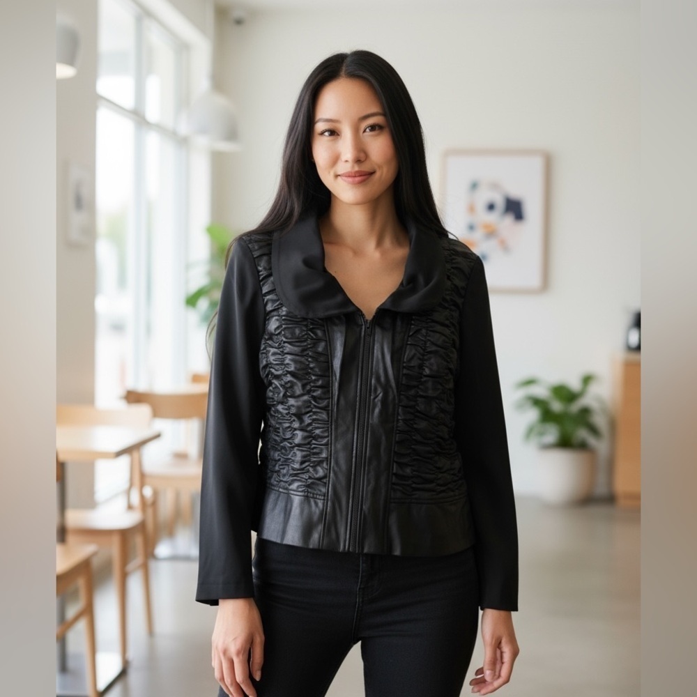 Stylish Black Faux Women’s Leather Jacket - Elevated Streetwear- Size 16